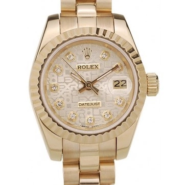 Aaa replica watch Dial Rolex Gold Ribbed Gold Pattern Bezel DateJust 0717
